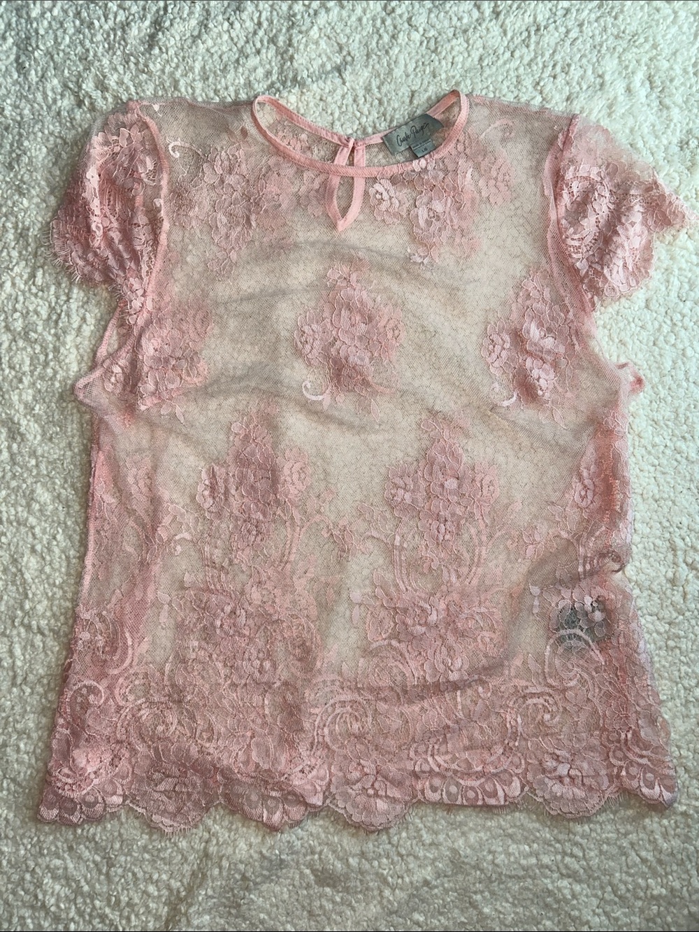 Pink Lace Short Sleeve Sheer Top